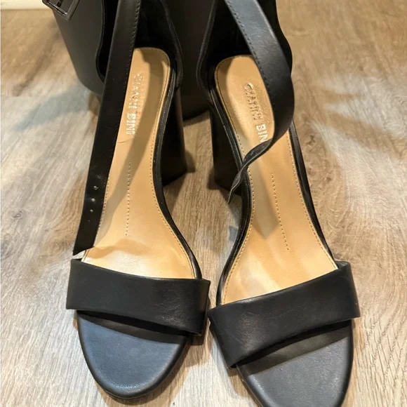 Black Classic Ankle Strap Chunky Gianna Bini Heels - Picture 7 of 9